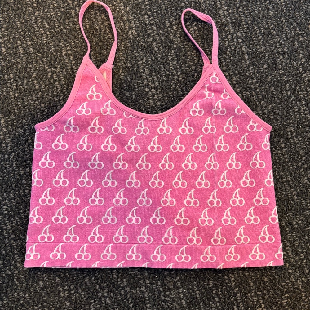 Pink Cherry Print Crop Top